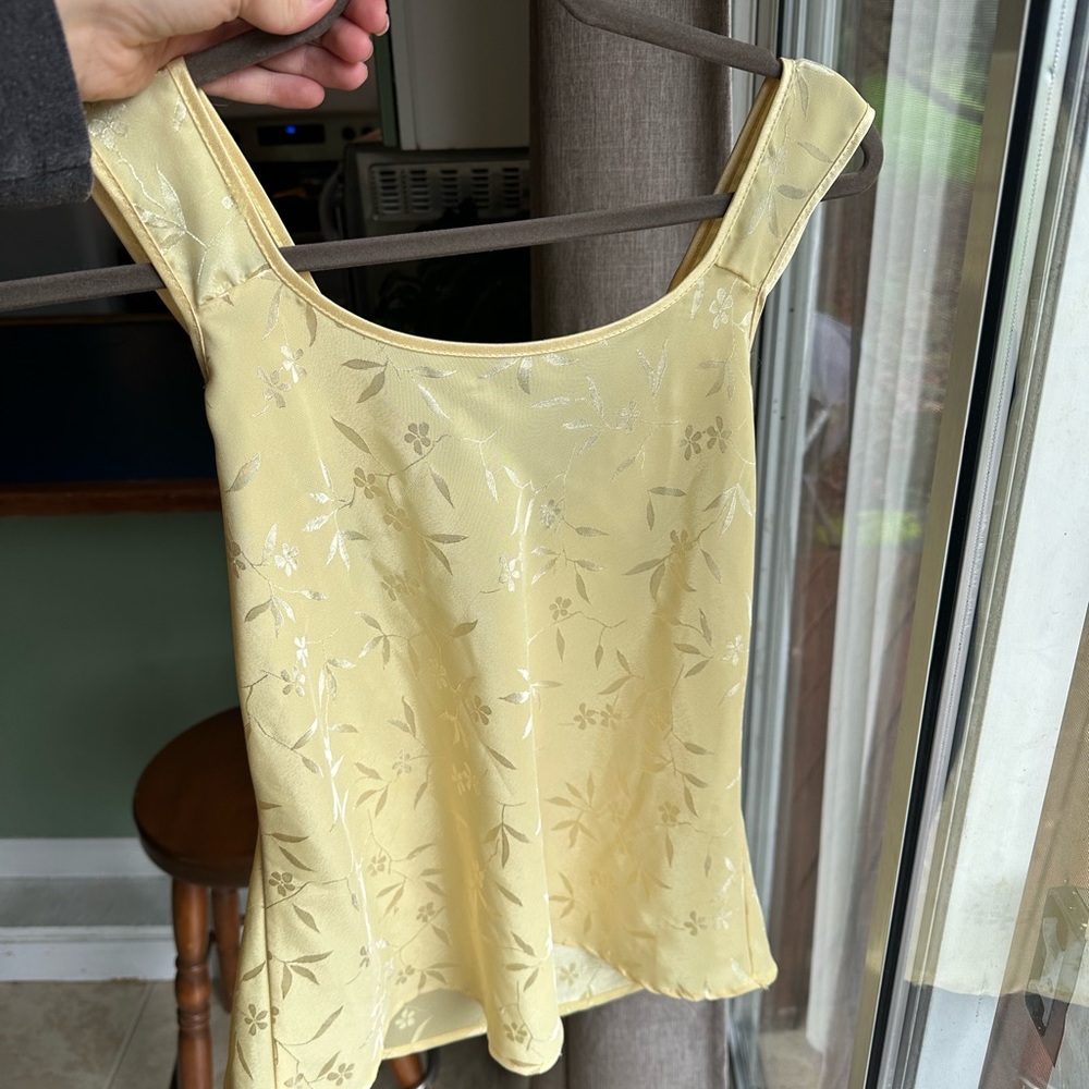 Silk-Blend Pale Yellow Floral Tank Top